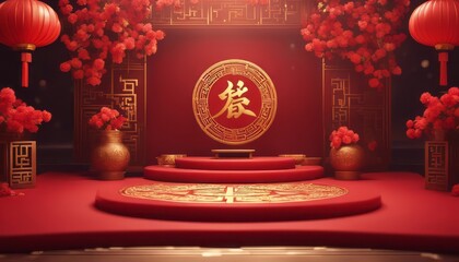 3d podium background themed chinese new year