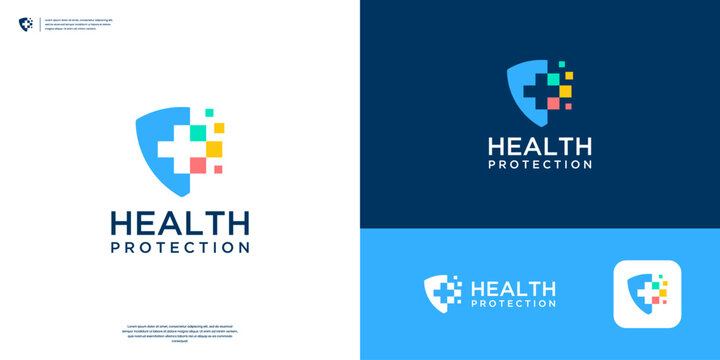 Colorful logo for Health Protection. Abstract Shield logo design template