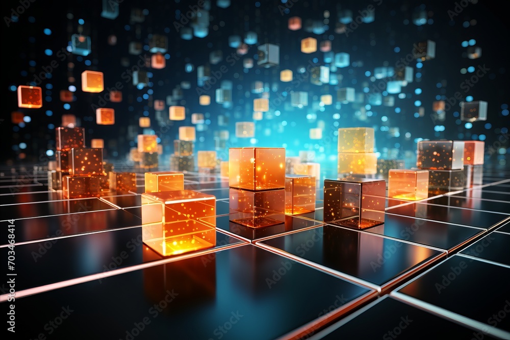 Poster vibrant bokeh backdrop with digital circuit patterns in bright colors and a technological theme