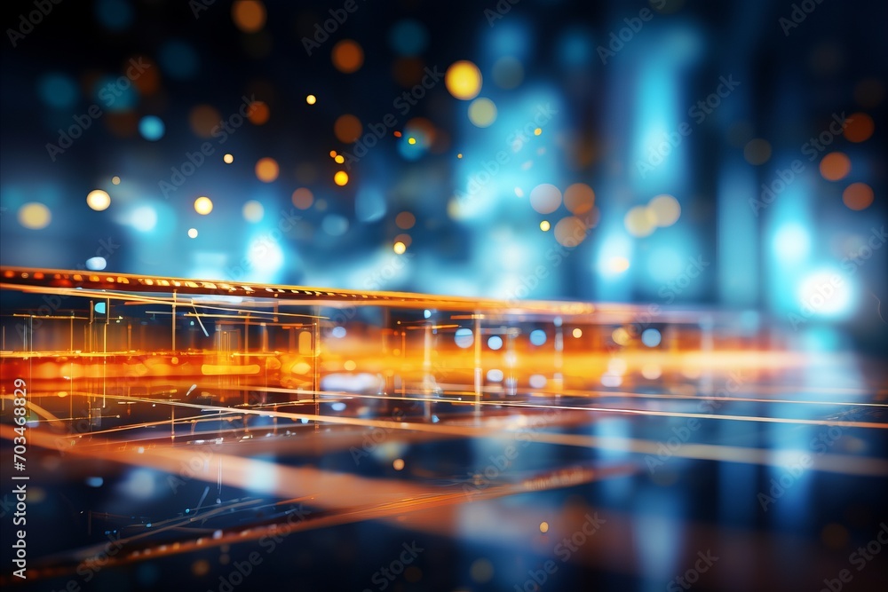 Aufkleber blurred bokeh effect with glowing tech symbols and futuristic visuals in bright colors