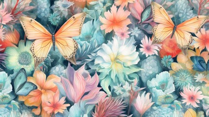 Fototapeta premium Flowers and Butterflies Pattern