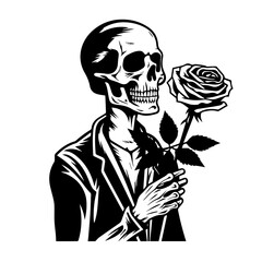 Gothic Skeleton with Rose Vector Design