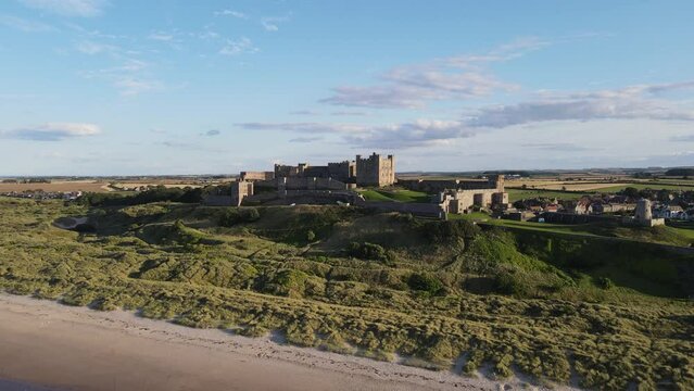 Aerial views of the Bamburgh Castle, Bamburgh, England, UK 