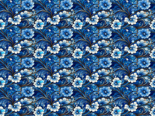 Dichtes üppiges nahtloses Muster Hintergrund mit blauen Blüten