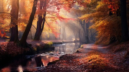 Vibrant autumn foliage in a picturesque forest setting - nature's palette of fall colors