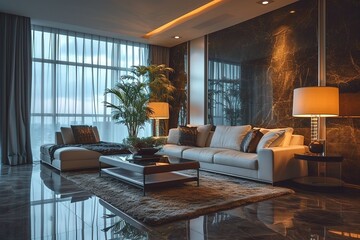 Fototapeta na wymiar Modern living room with sofa and furniture