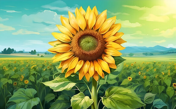 Sunflower field in summer, generative AI