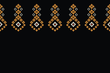 Ethnic geometric fabric pattern Cross Stitch.Ikat embroidery Ethnic oriental Pixel pattern black background. Abstract,vector,illustration. Texture,clothing,frame,decoration,motifs,silk wallpaper.