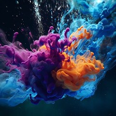 Fototapeta na wymiar Colorful Rainbow Ink Explosions Under Water low noise AI Generative Art