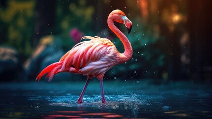 flamingo in the water - obrazy, fototapety, plakaty