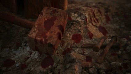 A sunny, beautiful sunrise/sunset at Golgotha on Easter morning featuring three crosses.