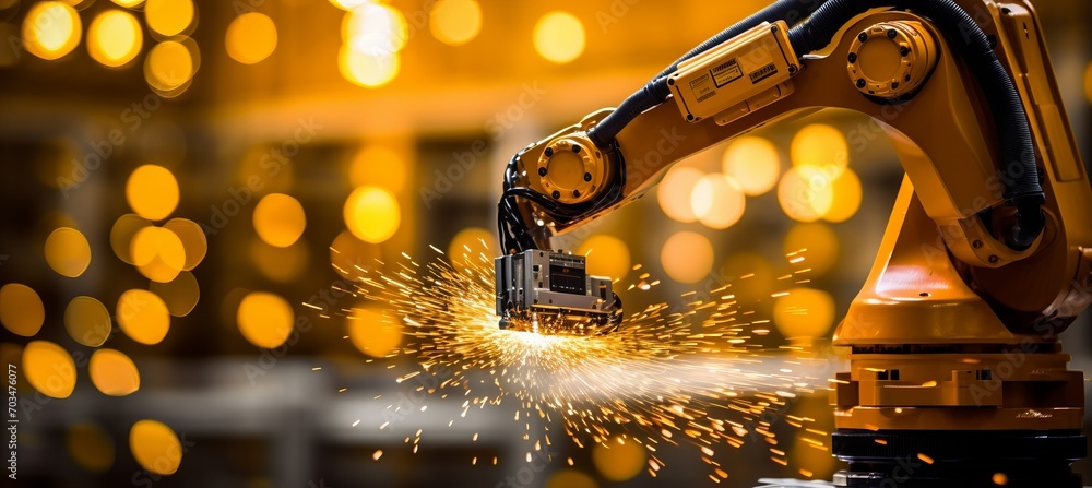 Poster precise robotic arm performing delicate task with bokeh background, showcasing accuracy