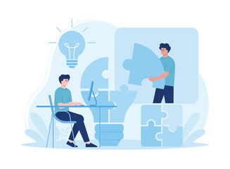 two business people solve business problems with creativity concept flat illustration