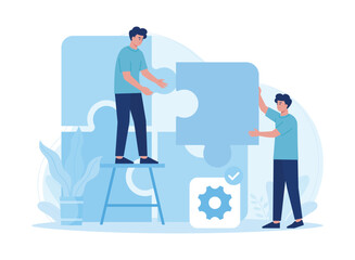 teamwork partnership puzzle structuring concept flat illustration