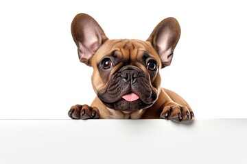 young brown french bulldog playing isolated white background