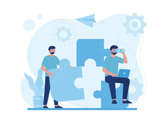 startup business analysis with puzzles concept flat illustration