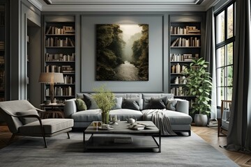 living room interior in gray colors
