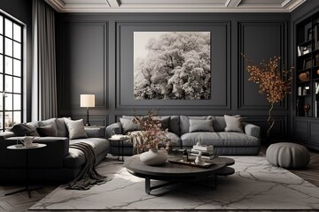 living room interior in gray colors