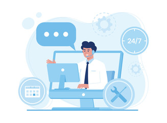 online service or 24-hour customer support chat concept flat illustration