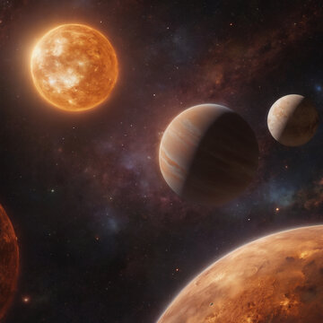 Galaxy-inspired image showing Sun and planets, sun, galaxy, stars, nebula