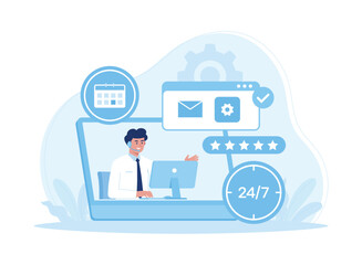 online service management and clients providing positive feedback customer support concept flat illustration