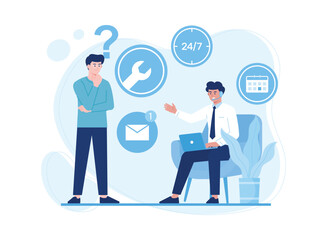man is explaining about customer service management concept flat illustration