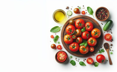Fototapeta premium red tomatoes in the kitchen with water droplets isolated on white background