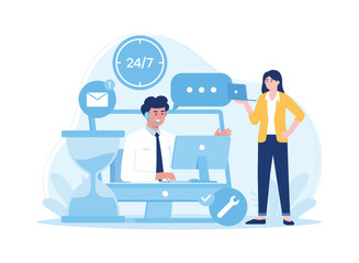 how an online service or customer support platform management process works concept flat illustration