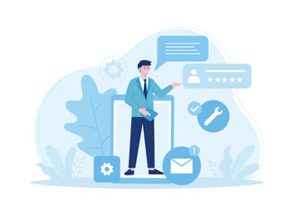 Obraz na płótnie Canvas online service management and clients providing positive feedback customer support concept flat illustration