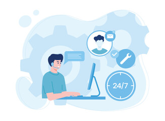 male customer service is communicating with consultant concept flat illustration