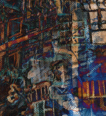 Avant-garde Abstract city landscape. Steampunk color expression painting for disturbing background