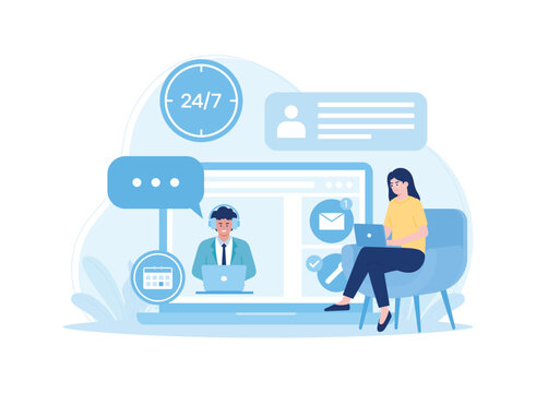 how an online service or customer support platform management process works concept flat illustration