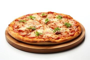 pizza on plate on white background