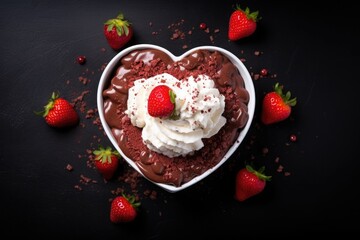 Sweet dessert with strawberries and chocolate for Valentine's Day