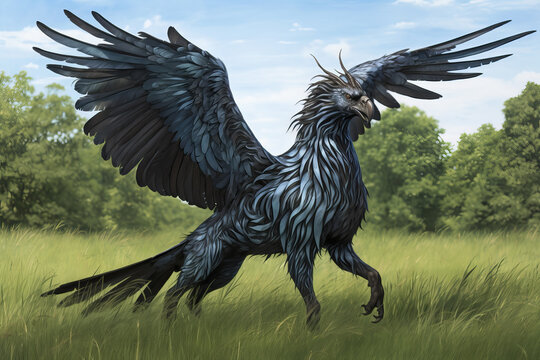 Legendary Hippogriff with open wings, AI Generated,