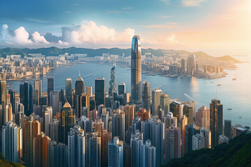 Surrealist aerial view of Hong Kong, China, AI Generated