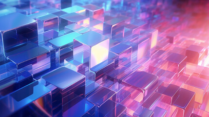 Colorful abstract geometric 3d shapes, holographic gradient futuristic background