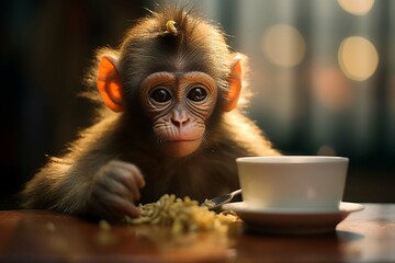 Cute looking monkey wanna have food - obrazy, fototapety, plakaty