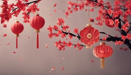 Chinese new with flower and asian elements paper cut with craft style on background