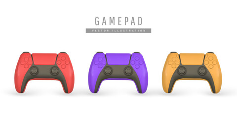 Realistic 3d game pad in cartoon style. Game stick, controller, video game console. Game concept. Vector illustration