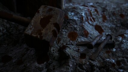 A stormy, dark Golgotha on Good Friday featuring three crosses.