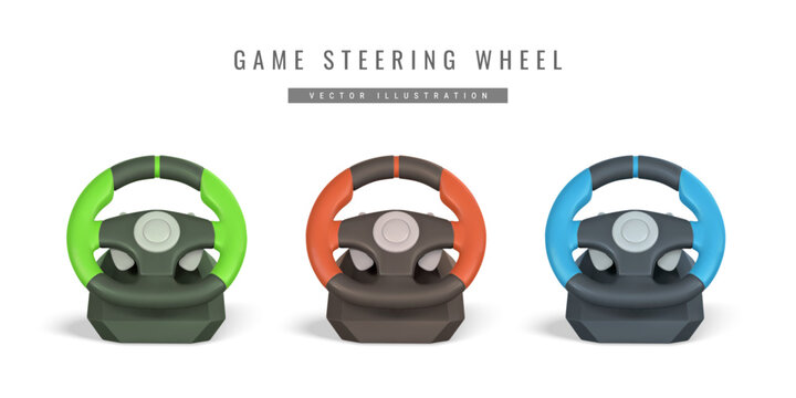 Realistic 3d game steering wheel. Game stick, controller, video game console. Game concept. Vector illustration