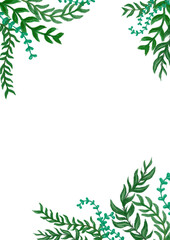 Hand drawn dark green leaves frame with copy space for text or image