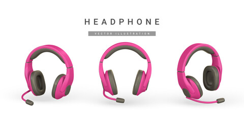 3d realistic colour headphone in plastic cartoon style. Vector illustration