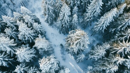 Winter's Whisper: Snow-Clad Pines from Above