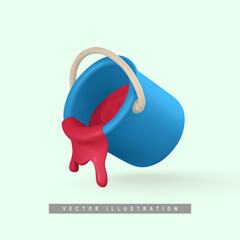 3d realistic blue bucket of red paint in cartoon style. Vector illustration © Oleh