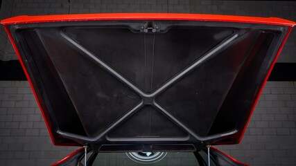 Rear hatch of a red car