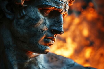 Fototapeta premium Abstract beautiful muscular stoic person, stone statue sculpture with ancient greek, roman david vibes. Neoclassical impression with beautiful emotion portraying stoicism and philosophy.