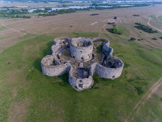 Aerial View of Camber Castle in the Rye Marshes at Camber in Sussex taken from a drone