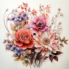 Arrangement of flowers on pastel background top view, Colourful Blossom on background.